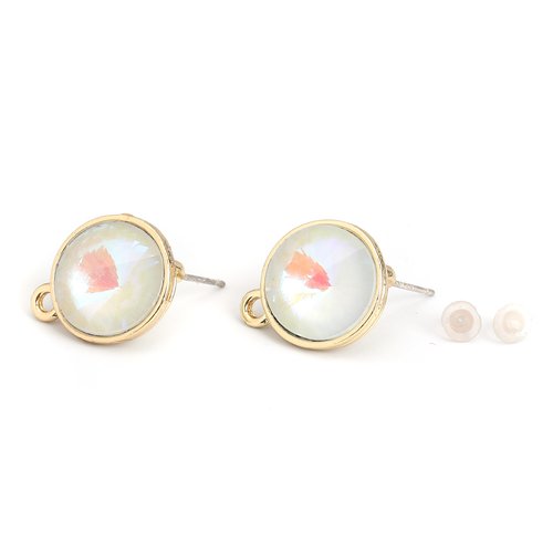 Boucles d'oreilles puces rond blanc doré ab 17 x 14mm - x2