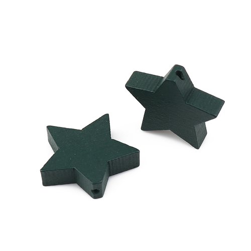 Perle en bois étoile vert foncé 20 x 17mm - x2 | 11178