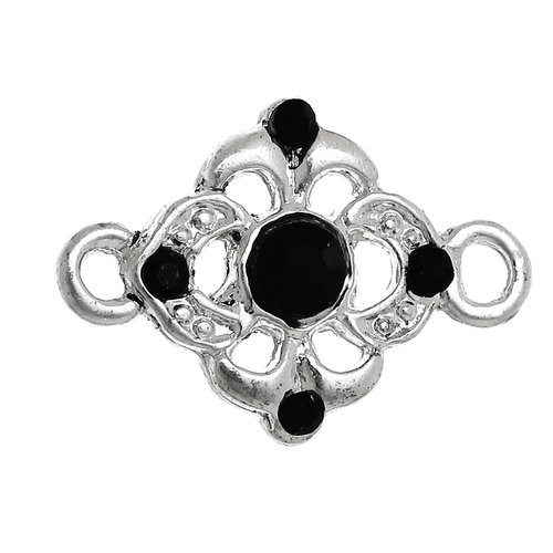 Connecteur fleur argenté noir 18 x 13mm