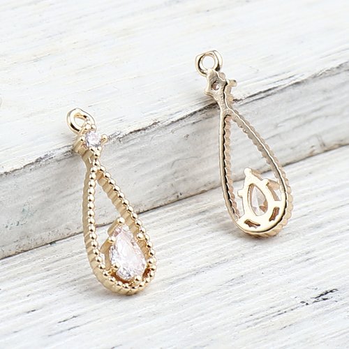 Breloque goutte d'eau doré strass 18mm