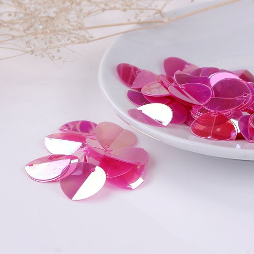 Breloques sequin ronde fuchsia ab transparent 16mm - x10