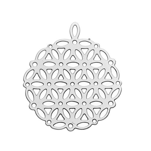 Breloque en acier inoxydable fleur de vie argent mat 25 x 22mm