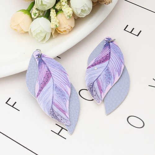 Pendentif feuille plume mauve 77mm
