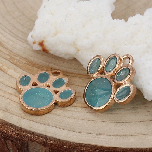 Breloque patte animal paillette doré bleu 17 x 16 mm