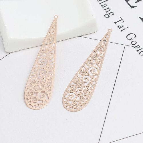 Pendentif goutte d'eau doré estampe 65 x 16mm