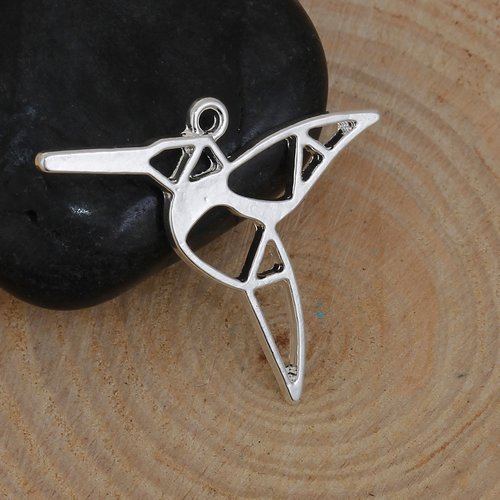 Pendentif origami colibris argenté 31 x 27mm