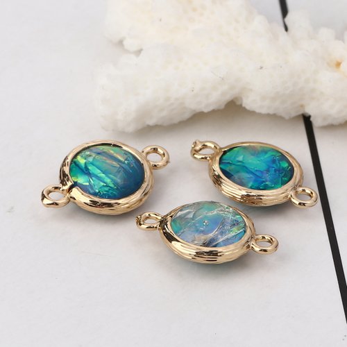 Connecteur irisation aurores boréales or clair bleu 19 x 12mm