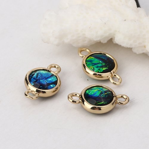 Connecteur irisation aurores boréales or clair vert foncé 16 x 10mm