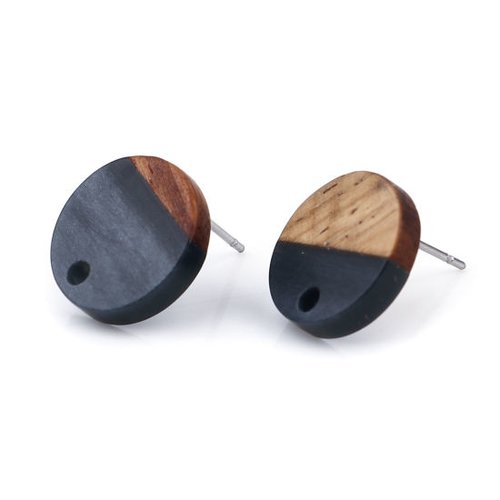 Boucles d’oreilles bois résine gris foncé 14mm – x2