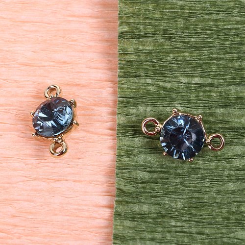 Connecteur irisation doré à facettes bleu-gris 15 x 9mm