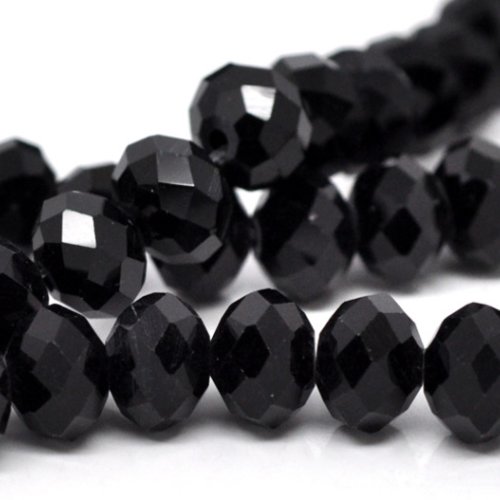 Perles en verre noir à facettes 8mm – x5 | 11923