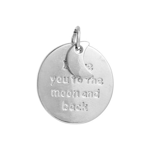 Breloque lune argent mat gravé i love you 17 mm