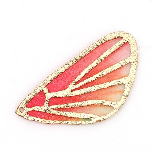 Pendentif textile aile de papillon rouge 30 x 16 mm | 12265