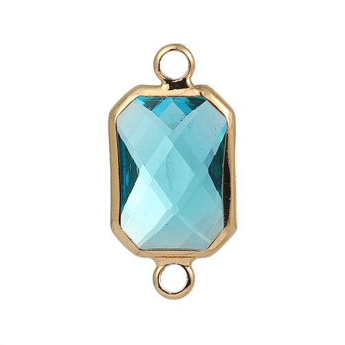 Connecteur octogone doré à facettes bleu clair 22 x 11 mm