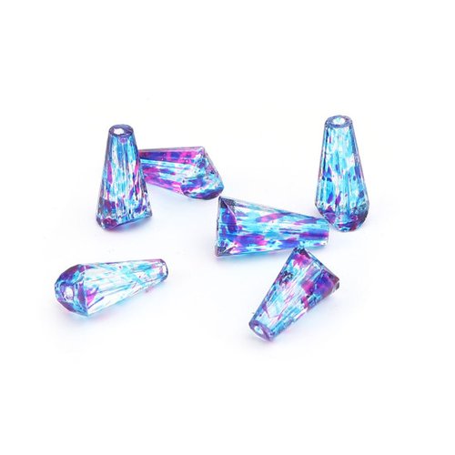 Perle en verre cône bleu & fuchsia tachetures 15 x 8mm