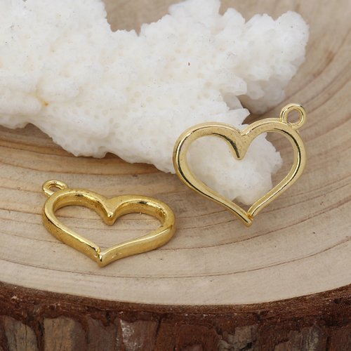 Breloque coeur creux doré 16 x 13 mm