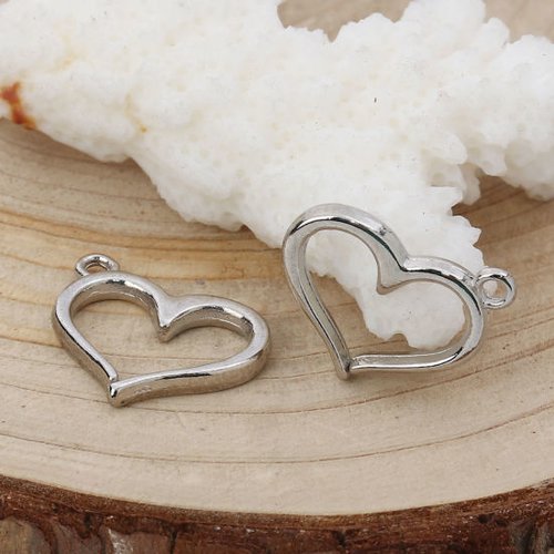 Breloque coeur creux argent mat 16 x 13 mm