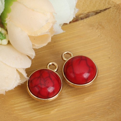 Breloque craquelé doré rouge foncé 17 x 14 mm