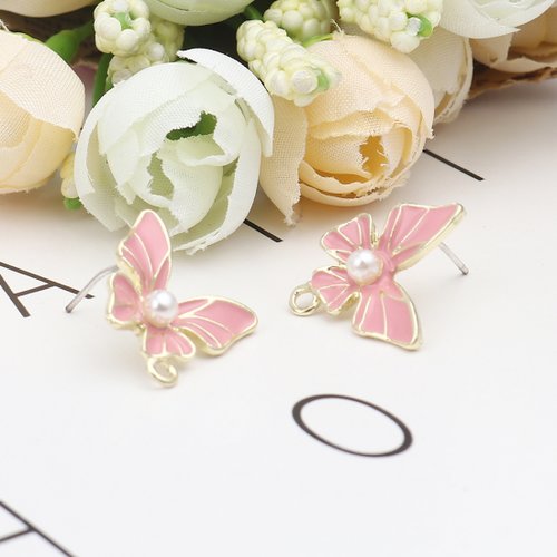 Boucles d'oreille papillon rose doré 16mm - x2