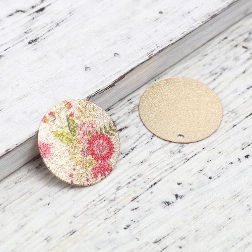 Breloque peinture feuille fleur doré 20mm