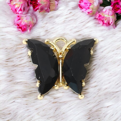 Breloque papillon doré noir 23mm