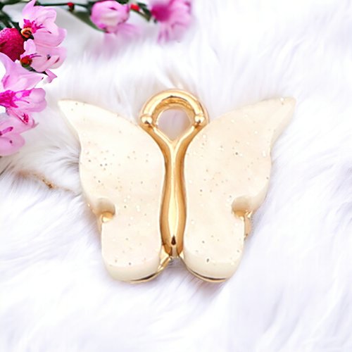 Breloque papillon doré blanc 15mm