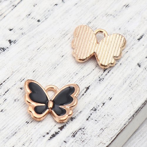 Breloque papillon doré noir 13mm