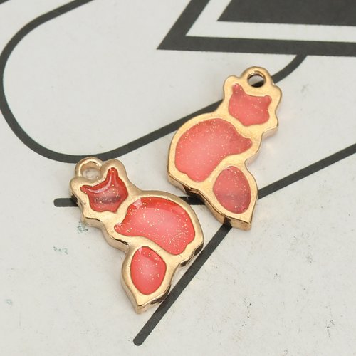 Breloque chat renard doré rose corail 20 x 13mm