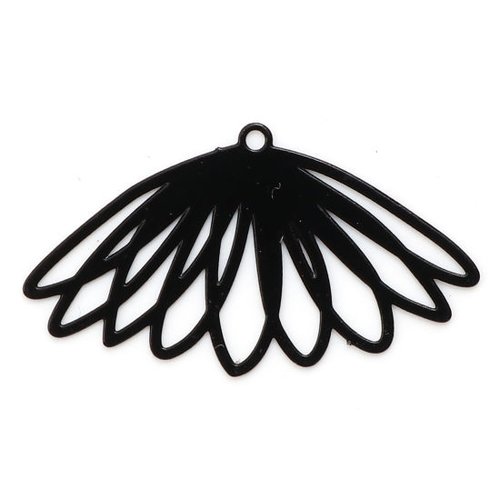 Breloques estampe fleur noir 28mm - x2