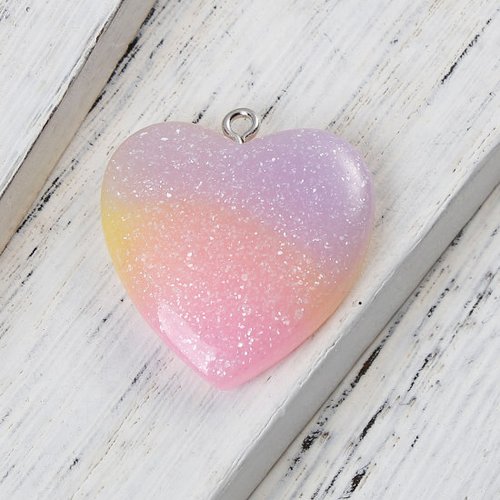 Pendentif coeur brillant multicolore 29 x 27 mm