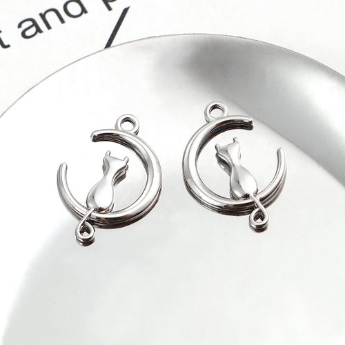Pendentif chat argent mat lune 28 x 20mm