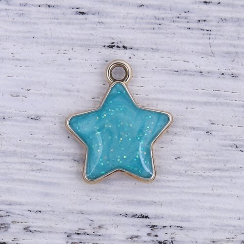 Breloque étoile émail paillette doré bleu 17 x 15mm | 14366