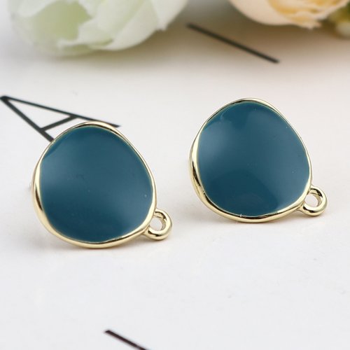 Boucles d'oreilles irrégulier bleu paon doré 15mm - x2