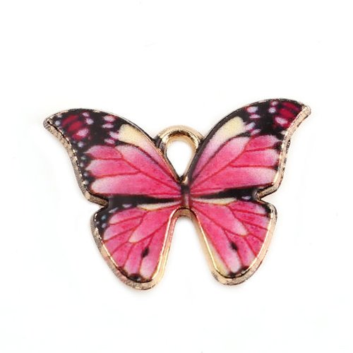 Breloque papillon doré rose 22mm