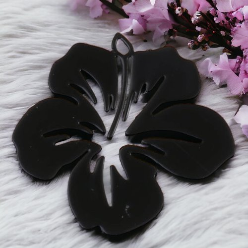 Breloques estampe fleur noir 21mm - x2