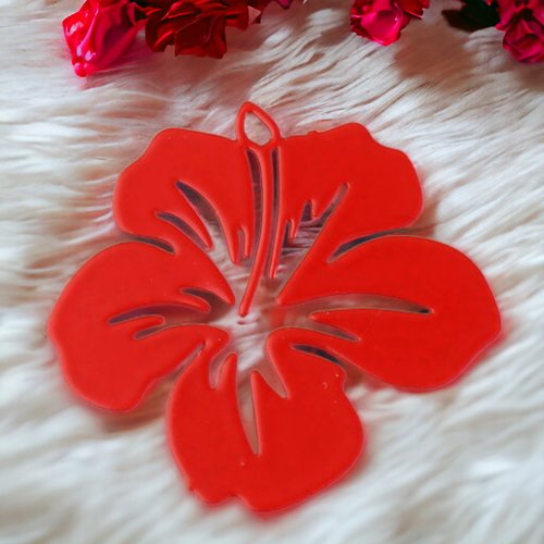 Breloques estampe fleur rouge 21mm - x 2
