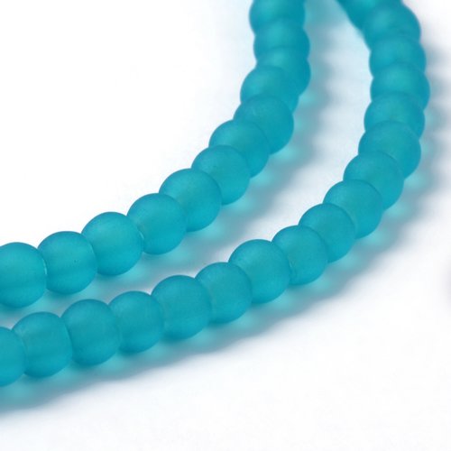 Perles rondes turquoise foncé transparent mat 4mm - x25 | 14707