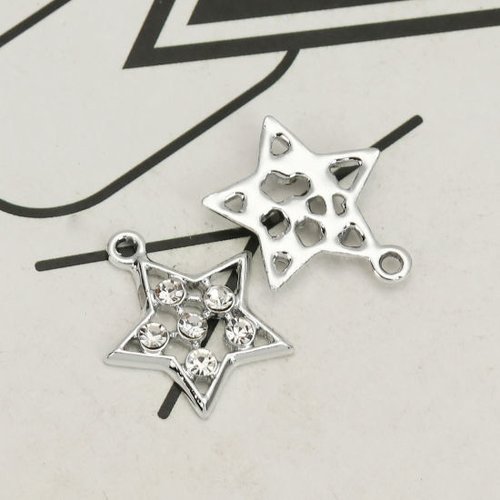 Breloque étoile argenté à strass 21 x 18 mm