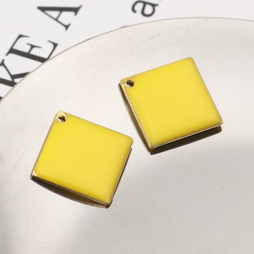 Breloque losange jaune 21mm x 21mm