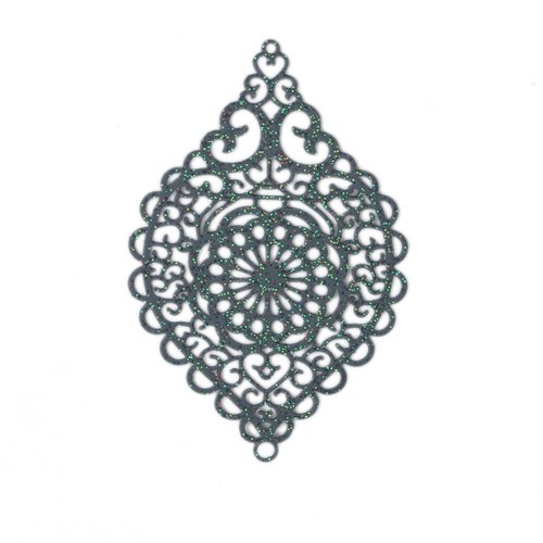 Pendentif ovale plaqué vert foncé paillette coeur estampe 58 x 37mm | 14750