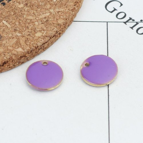 Breloque sequins émaill double face violet 12 mm