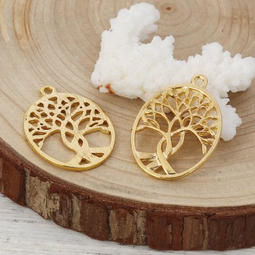 Pendentif ovale arbre de vie doré 32 x 24mm