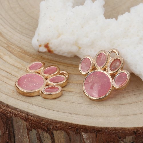 Breloque patte animal paillette doré rose 17 x 16 mm