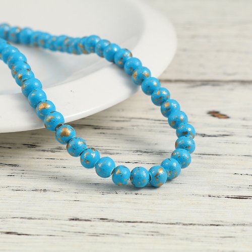 Perles en bois ronde bleu lac 6mm - x5 | 15023