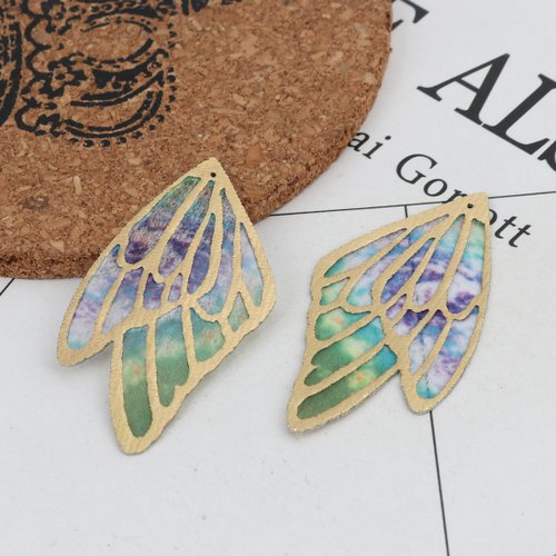 Pendentif aile de papillon vert bleu 40 x 23mm