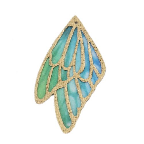 Pendentif aile de papillon bleu vert 50 x 28mm | 15119