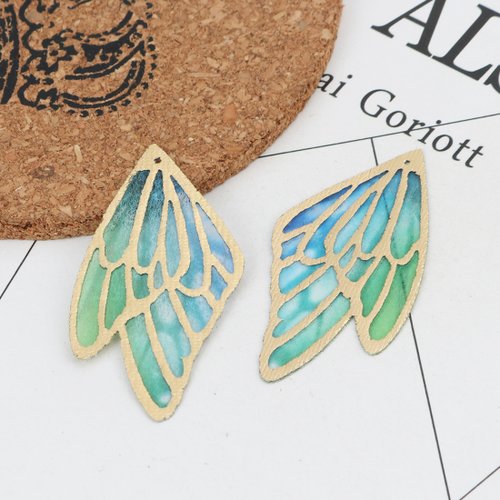 Pendentif aile de papillon bleu vert 50 x 28mm