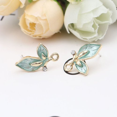 Boucles d'oreilles papillon vert doré strass 13mm - x2