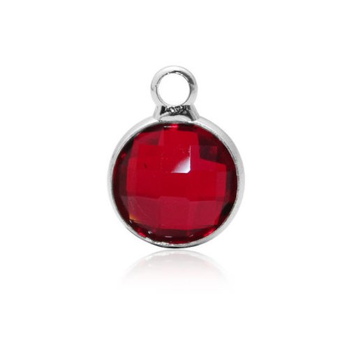 Breloque pierre verre argent mat rouge 9mm