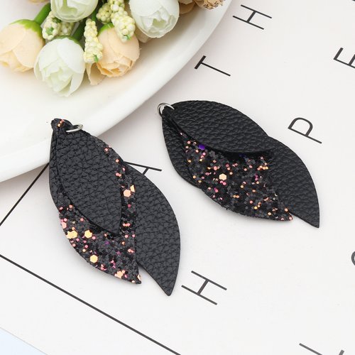 Pendentif feuille plume noir 77mm
